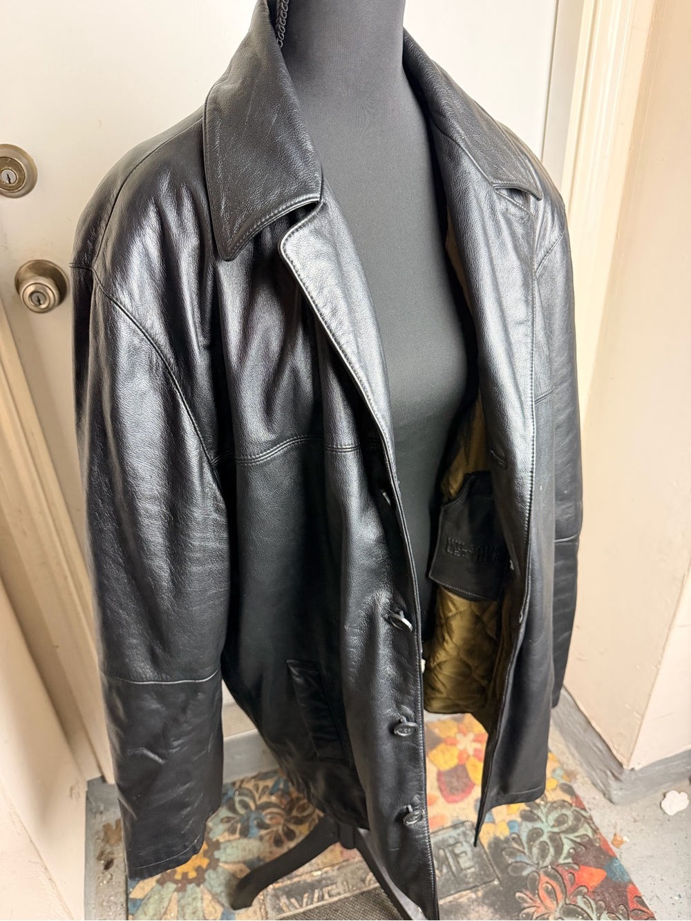 Men's Black Leather jacket - Classic Button-Front Jacket